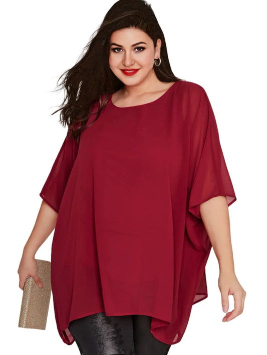 Womens Plus Size Elegant Summer Blouse Batwing Sleeve Oversized Chiffon Blouse Scoop Neck Large Size - Shop & Buy