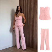 Load image into Gallery viewer, Summer French style sleeveless strapless top +high waisted flared pants
