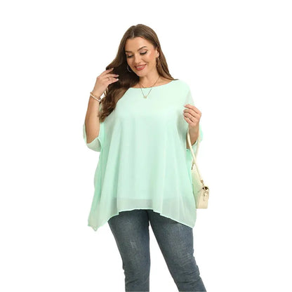 Womens Plus Size Elegant Summer Blouse Batwing Sleeve Oversized Chiffon Blouse Scoop Neck Large Size Casual Tunic Top Shirt 4XL - Shop & Buy