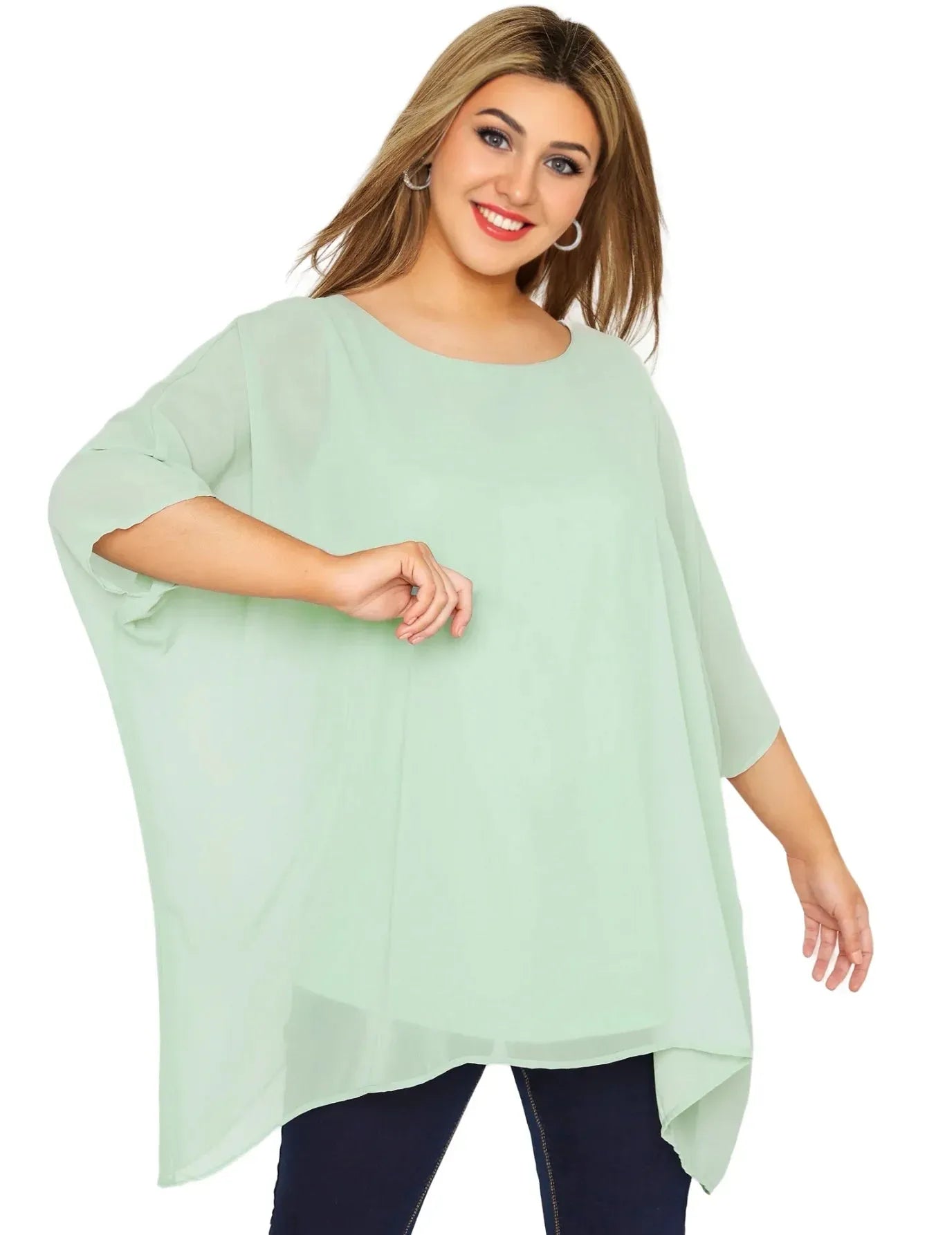 Womens Plus Size Elegant Summer Blouse Batwing Sleeve Oversized Chiffon Blouse - Shop & Buy