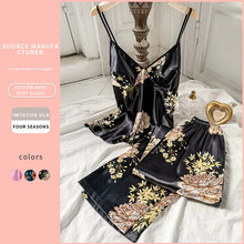 Load image into Gallery viewer, Summer Thin Women Dress 2pcs Printed Suspenders and Long Pants Silk Breathable Backless V-Neck Sling for Home Wear
