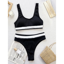 Load image into Gallery viewer, Splicing Ribbed High Cut Female Swimsuit High Waist Bikini Women Swimwear Two-pieces Bikini set Bather Bathing Suit
