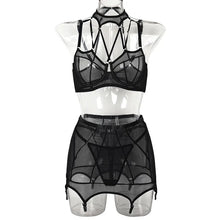 Load image into Gallery viewer, Hot New Comfortable Mesh Sexy Hanging Neck Strap Body Shaping Erotic Lingerie Four-Piece Set
