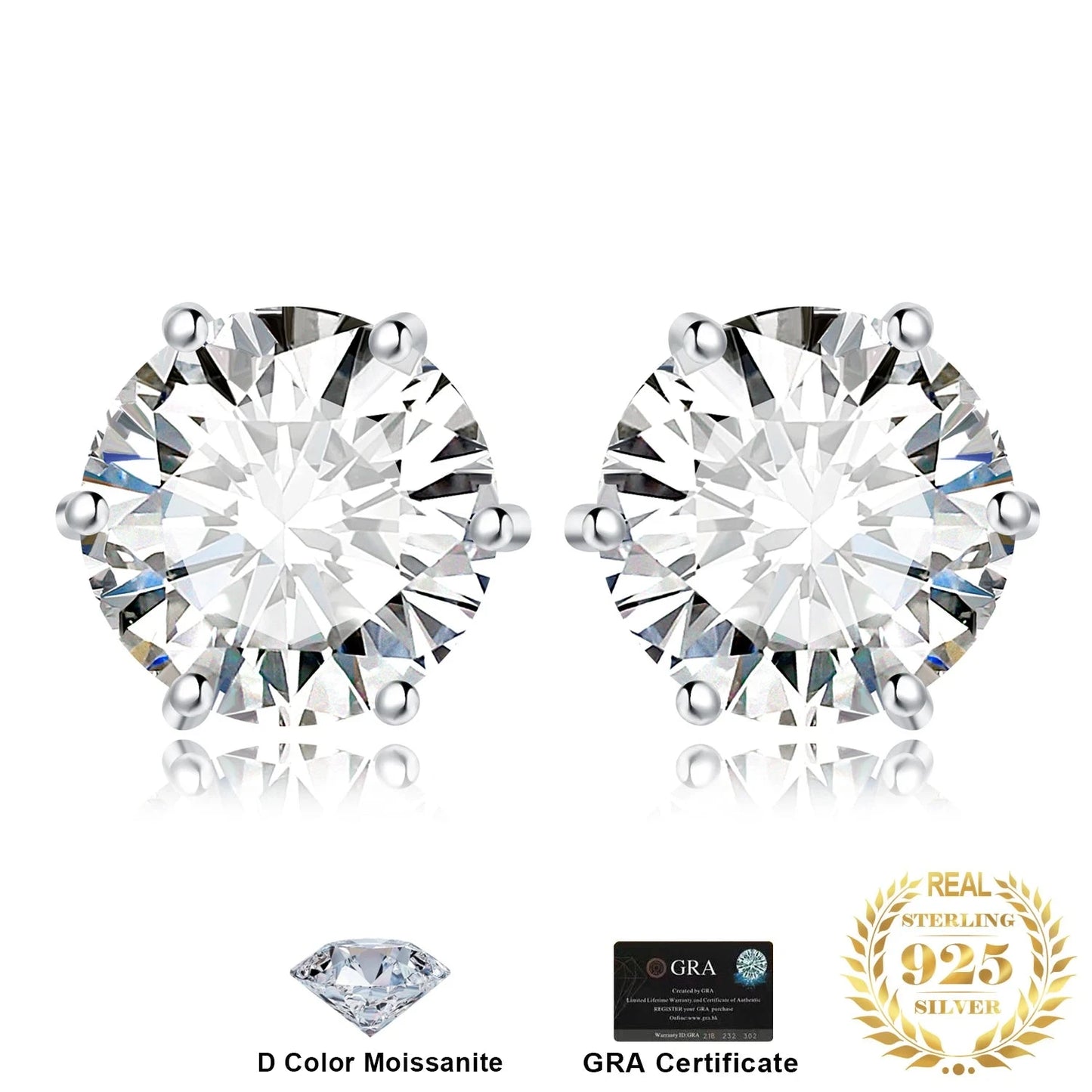 Moissanite D Color Total 0.6ct 1ct 2ct 3ct 4ct 6ct S925 Sterling Silver Stud Earrings for Woman