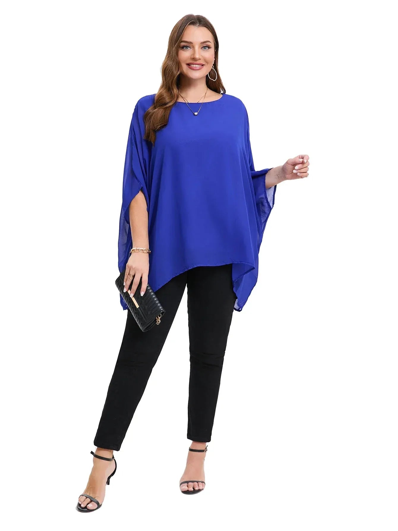 Womens Plus Size Elegant Summer Blouse Batwing Sleeve Oversized Chiffon Blouse - Shop & Buy