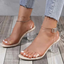 Load image into Gallery viewer, Women PVC Jelly Crystal Chunky Heel Transparent Sandals Fashion Sexy Summer High Heels Sandalias
