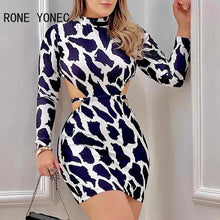 Load image into Gallery viewer, Women Sexy Elegant Turtleneck Long Sleeves Leopard Pattern Midriff Bodycon Mini Sexy Party Dresses
