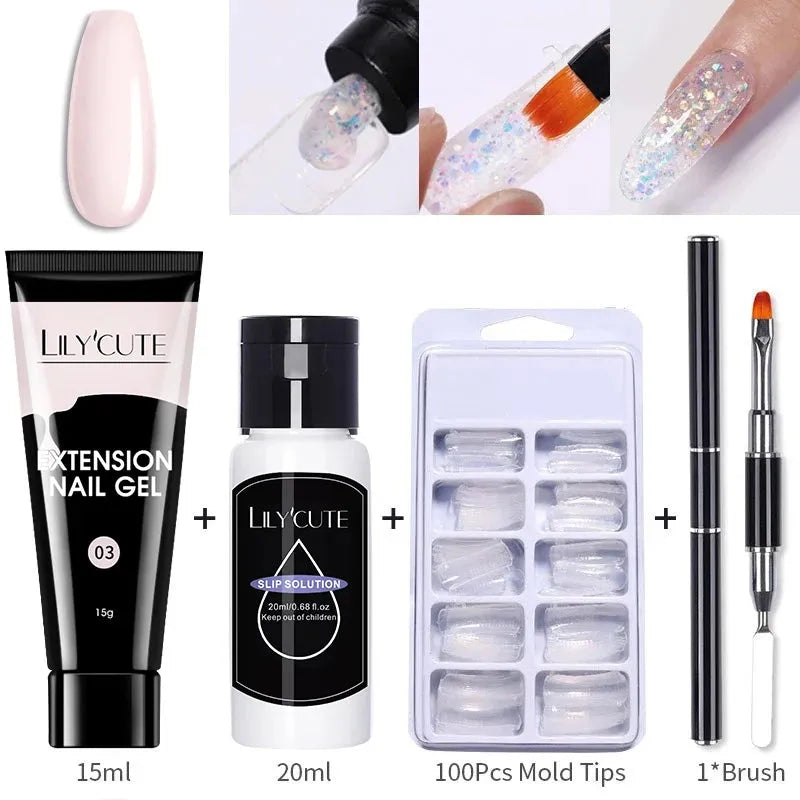 15ml Quick Extension Gel Nail Polish Kit White Nude Pink Acrylic Crystal UV Construction All For Manicure Nail Gel Set - Shop & Buy