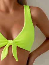 Load image into Gallery viewer, Fluorescent Green Two Piece Women&#39;s Swimsuit High Waist Sexy V-neck Bowknot Bikini Set
