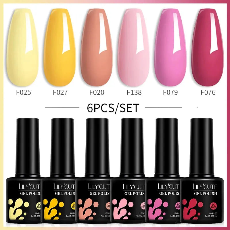 6PCS/SET Color Nail Gel Polish Set Kits Base Top Coat Varnish Soak Off UV Gel LED Semi Permanent All For Manicure - Shop & Buy