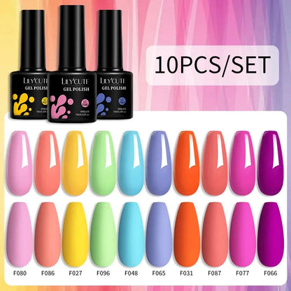 10Pcs/Set Nail Gel Polish Pink Glitter Scheme Popular Spring Colors Semi Permanent Soak Off UV LED Nail Art Gel Kit - Shop & Buy