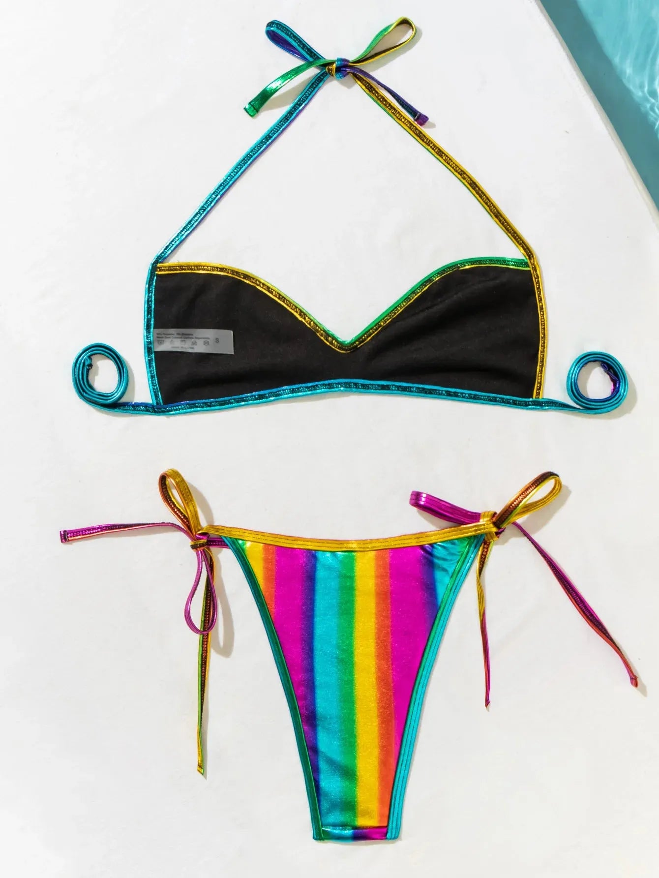 Women's Two Piece Mini Swimsuit Sexy Hot Stamping Gradient Rainbow Tie Dye Bikini Set Suspender Halter - Shop & Buy