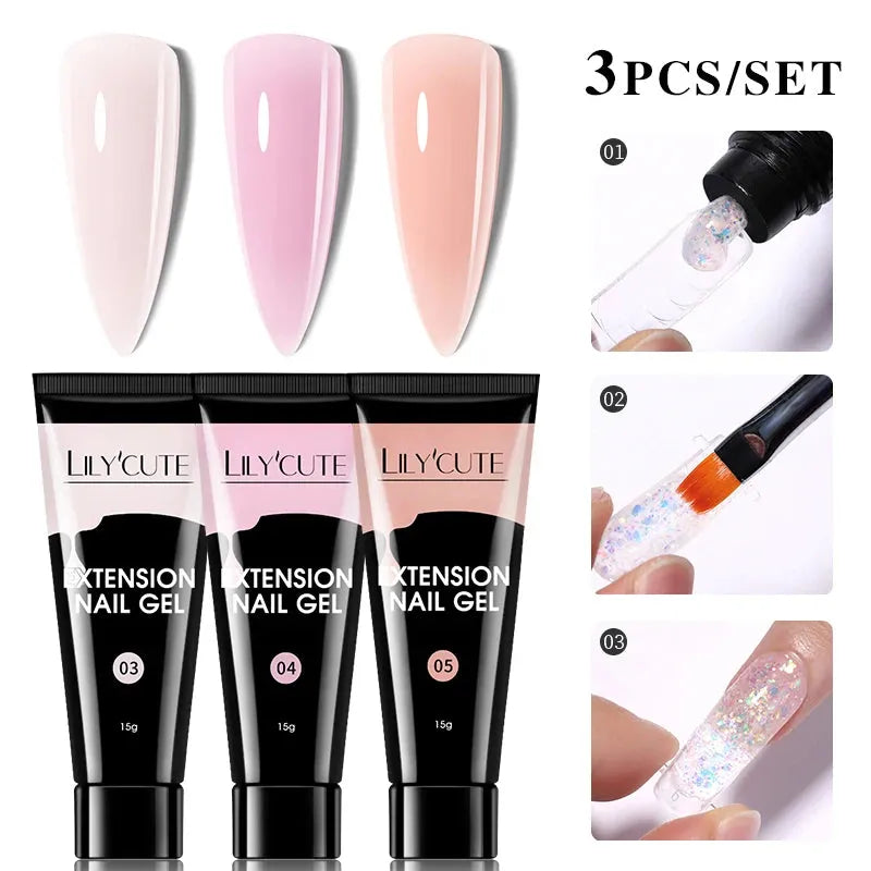 15ml Quick Extension Gel Nail Polish Kit White Nude Pink Acrylic Crystal UV Construction All For Manicure Nail Gel Set - Shop & Buy