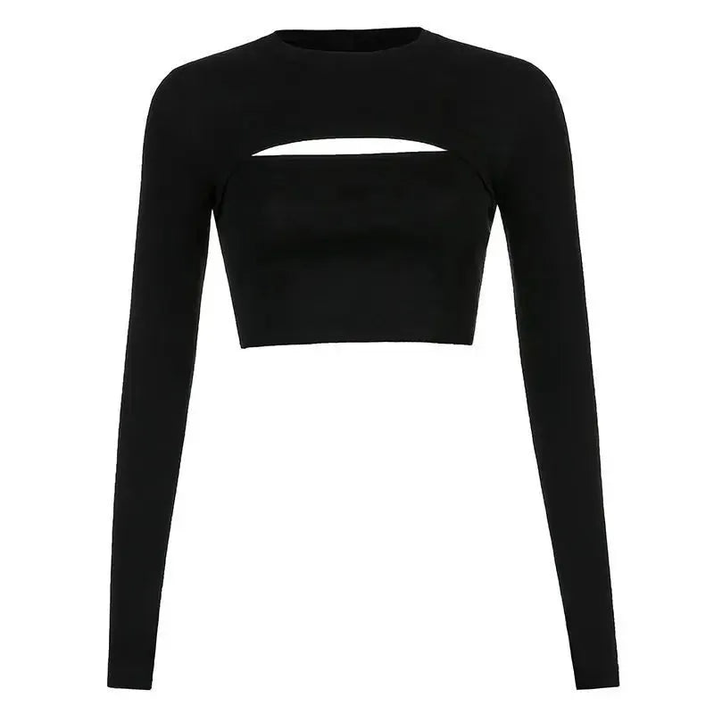 Women's T Shirt O-Neck Slim Fit Sexy Long Sleeve T-shirt Female Tees Shirt Femme Woman Crop Tops - Shop & Buy