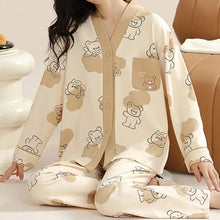 Load image into Gallery viewer, Japanese Kimono Autumn Winter Women Pajamas Sets Faux Cotton Long Sleeves Homesuits
