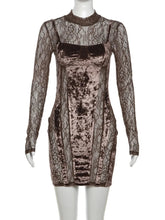 Load image into Gallery viewer, Lace Print Women Dress Patchwork See Through Skinny Sexy Slim Coquette Mini Bodycon
