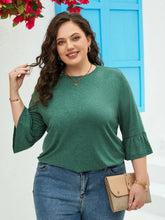 Load image into Gallery viewer, Plus Size Casual Top, Women&#39;s Plus Solid Bell Sleeve Round Neck Slight Stretch Top
