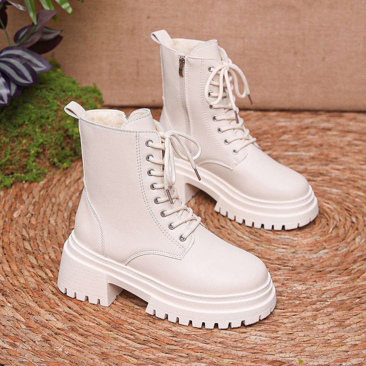 Women's Winter Warm Plush Ankle Boots Fashion Chunky Heeled Platform Combat Boots - Shop & Buy