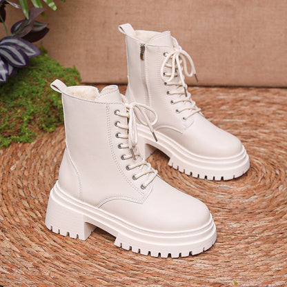 Women's Winter Warm Plush Ankle Boots Fashion Chunky Heeled Platform Combat Boots - Shop & Buy