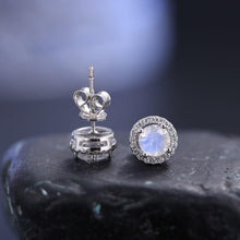 Load image into Gallery viewer, Minimalist Earrings 5mm Milky Blue Moonstone Studs Earrings in 925 Sterling Silver  June Birthstone  Gift For Her