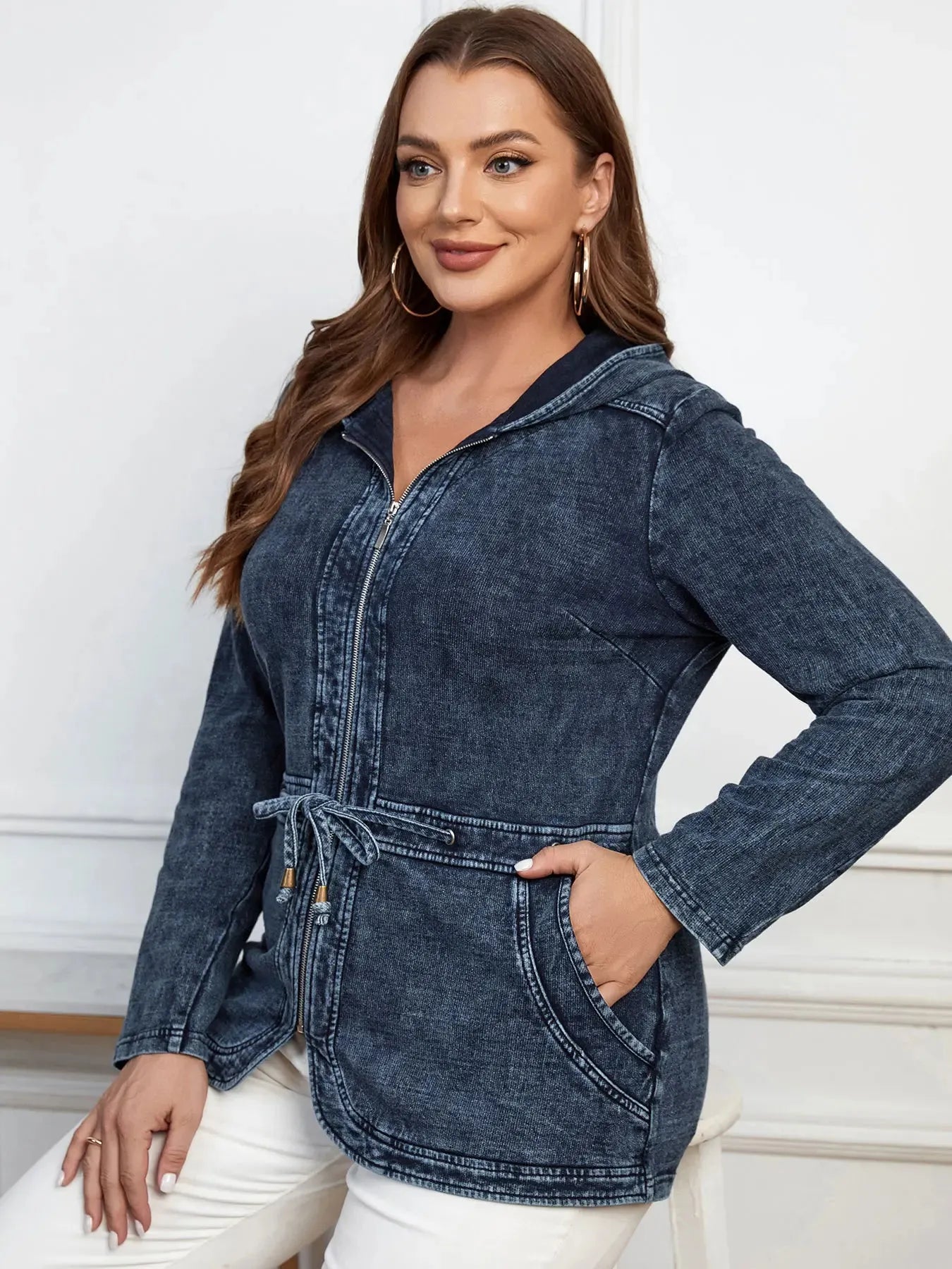 Women's Plus Size Denim Jacket Women's Casual High End Stretch Knit Denim Jacket - Shop & Buy