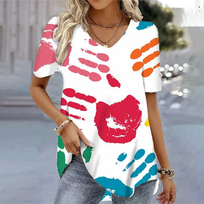 Women's 3d Bohemia Printed T shirts V-neck Short Sleeved Tops Fashion Hawaii Style Blouse Tops - Shop & Buy