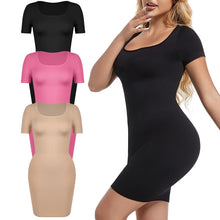 Load image into Gallery viewer, Seamless Shapewear Control Slips for Under Dresses Women Short Sleeve Square Neck Body Shaper Tummy Control
