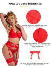 Load image into Gallery viewer, Bra Set Red Female Queen Size Underwears Push Up Bondage Garter Belt Adjustable Elastic Bands Leg Ring Panties Sexy Lingerie Set
