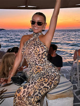 Load image into Gallery viewer, Women Leopard Printed Halter Long Dress Sexy Backless Off Shoulder Sleeveless Bodycon Dresses
