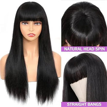 Load image into Gallery viewer, Silky Straight Wigs With Bangs For Women 14-26Inchs Glueless Brazilian Remy Human Hair Wigs
