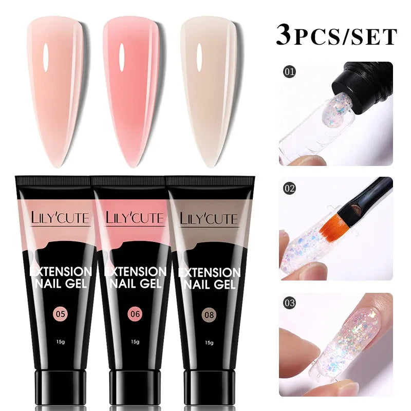 15ml Quick Extension Gel Nail Polish Kit White Nude Pink Acrylic Crystal UV Construction All For Manicure Nail Gel Set - Shop & Buy