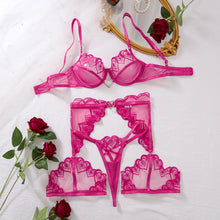 Load image into Gallery viewer, Sexy Lingеrie Set Love Embroidery Transparent Seductive Ensemble Lingeries Femmes Push Up Brazilian g-String Underwear
