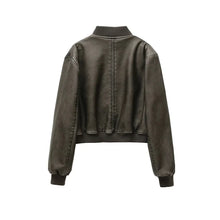 Load image into Gallery viewer, New vintage imitation leather bomber jacket coat tops women&#39;s street style short leather jacket
