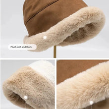 Load image into Gallery viewer, Winter Soft Thickened Plush Bucket Hat Large Size Warm Rabbit Fur Hats For Women Flat Top Windproof Panama Outdoor Warm Beanies
