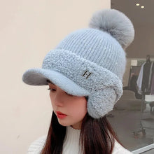 Load image into Gallery viewer, Winter Women Ear Protection Baseball Cap Letters Thickened Fur Ball Caps Fashion Knitting Warm Ladies Duck Tongue Hat
