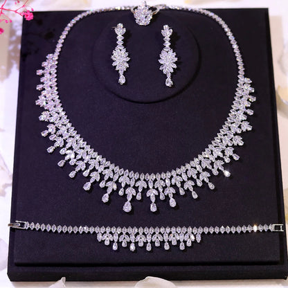 New Jewelry Sets Leaf Design Bridal Necklace Earring Set 5A Cubic Zirconia Femme Ladies Wedding Accessories