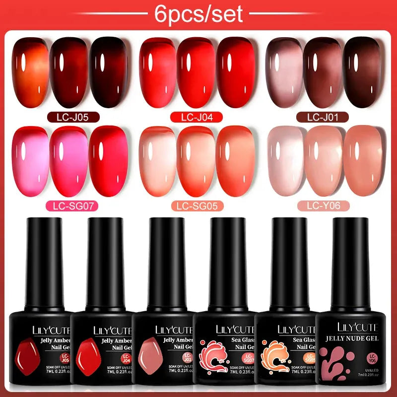 6PCS/SET Color Nail Gel Polish Set Kits Base Top Coat Varnish Soak Off UV Gel LED Semi Permanent All For Manicure - Shop & Buy