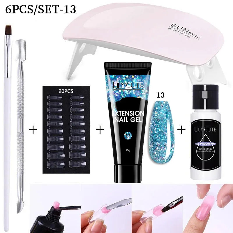 15ml Nail Extension Gel Set With 36W LED Lamp Tool Full Manicure Kit Finger Quick Extend Construction Hard Gel Varnish - Shop & Buy