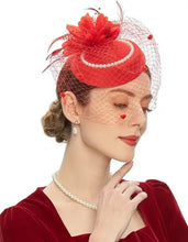 Load image into Gallery viewer, New Elegant Pillbox Hats 20s 50s Vintage Pearl Fascinators Hat for Women with Feather Mesh
