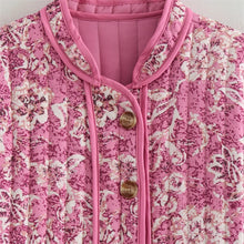 Load image into Gallery viewer, New Fashion Trendy Round Neck Long Sleeve Flower Print Quilted Cotton Jacket Women
