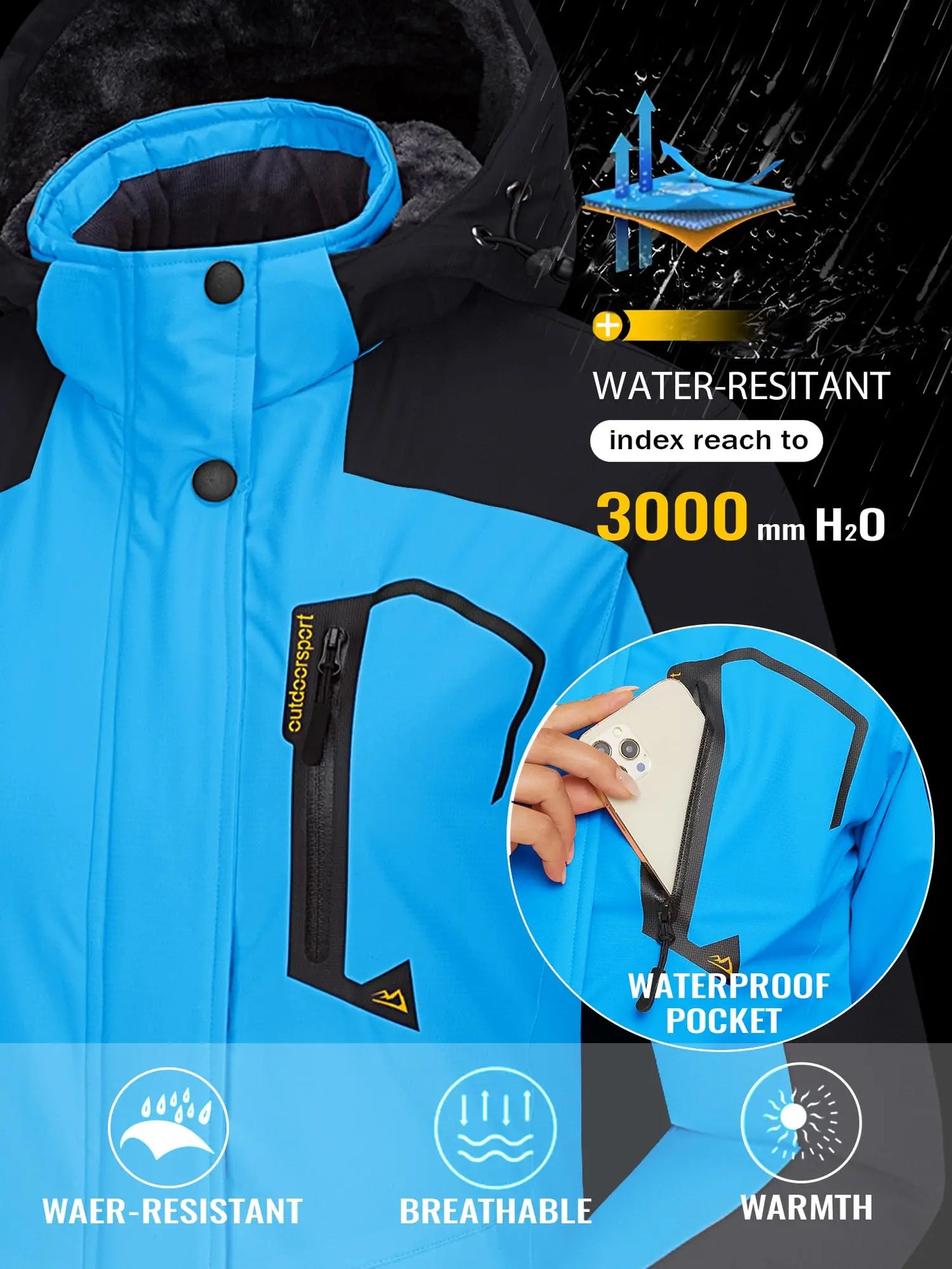 Women Winter Fashion Ski Snowboard Jacket Thermal Fleece Waterproof Fish Casual Work Rain Jacket Coat Windbreaker Parka - Shop & Buy