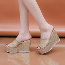 Load image into Gallery viewer, Bling Golden Women Slippers Summer Shoes Platform(4cm) Outside Fitting-room 11cm High Heels Wedges
