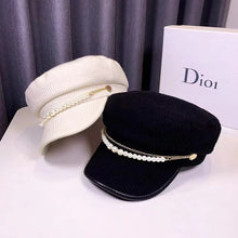 Load image into Gallery viewer, Autumn Winter Pearl Chain Flat Top Navy Hat Fashion Beret Newsboy Caps Berret Woman Octagonal Hats
