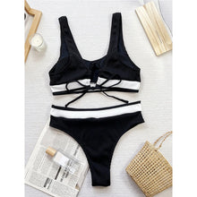 Load image into Gallery viewer, Splicing Ribbed High Cut Female Swimsuit High Waist Bikini Women Swimwear Two-pieces Bikini set Bather Bathing Suit
