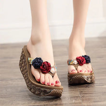 Load image into Gallery viewer, Summer Beach Sandals Women Flower Flip-flops Bohemian Beach Beaded Women Wedge Sandals
