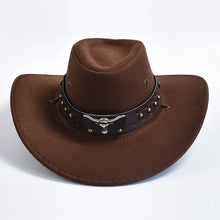 Load image into Gallery viewer, New Artificial Suede Western Cowboy Hats Vintage Big-edge Gentleman Cowgirl Jazz Hat Holidays Party Cosplay Hat
