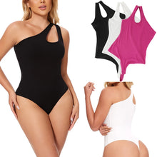 Load image into Gallery viewer, Hollow Out Bodysuit Women One Shoulder Tank Top Black White Tummy Control Shapewear Ribbed Thong Jumpsuit
