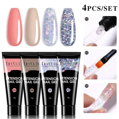 4PCs/Set Nail Extension UV Nail Gels Set Clear Nude Semi-permanent Quick Extension Set Nail Art Acrylic Gel Polish - Shop & Buy