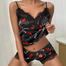 Load image into Gallery viewer, Summer Women Sexy Pajamas Set Satin Silk Lace Cami Vest Home Clothes Tops And Shorts Sleepwear
