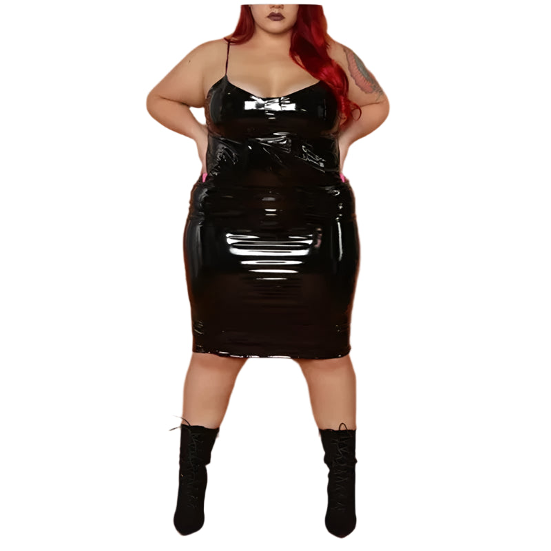 Plus Size Women faux Latex Leather Dress Ladies Spaghetti Strap Sleeveless Sexy Mini PVC Dress Party Clubwear